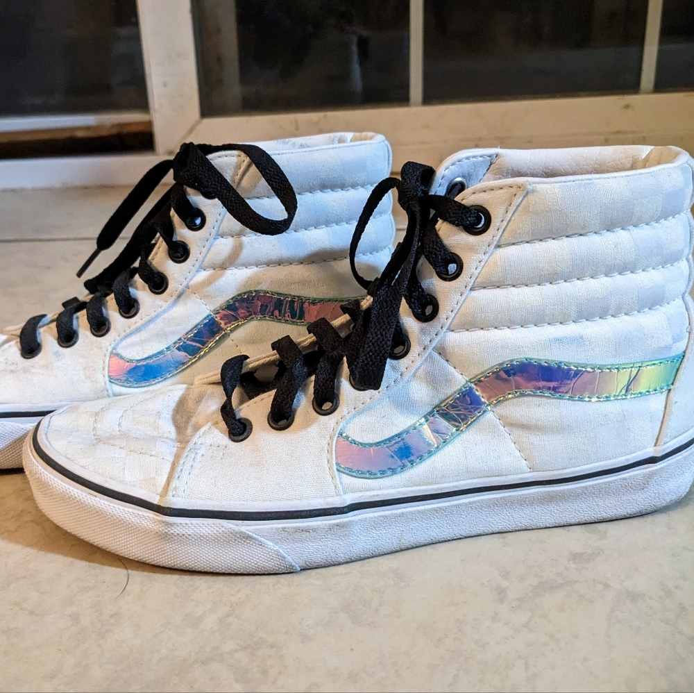 Custom White Checkered Iridescent Hightop Vans